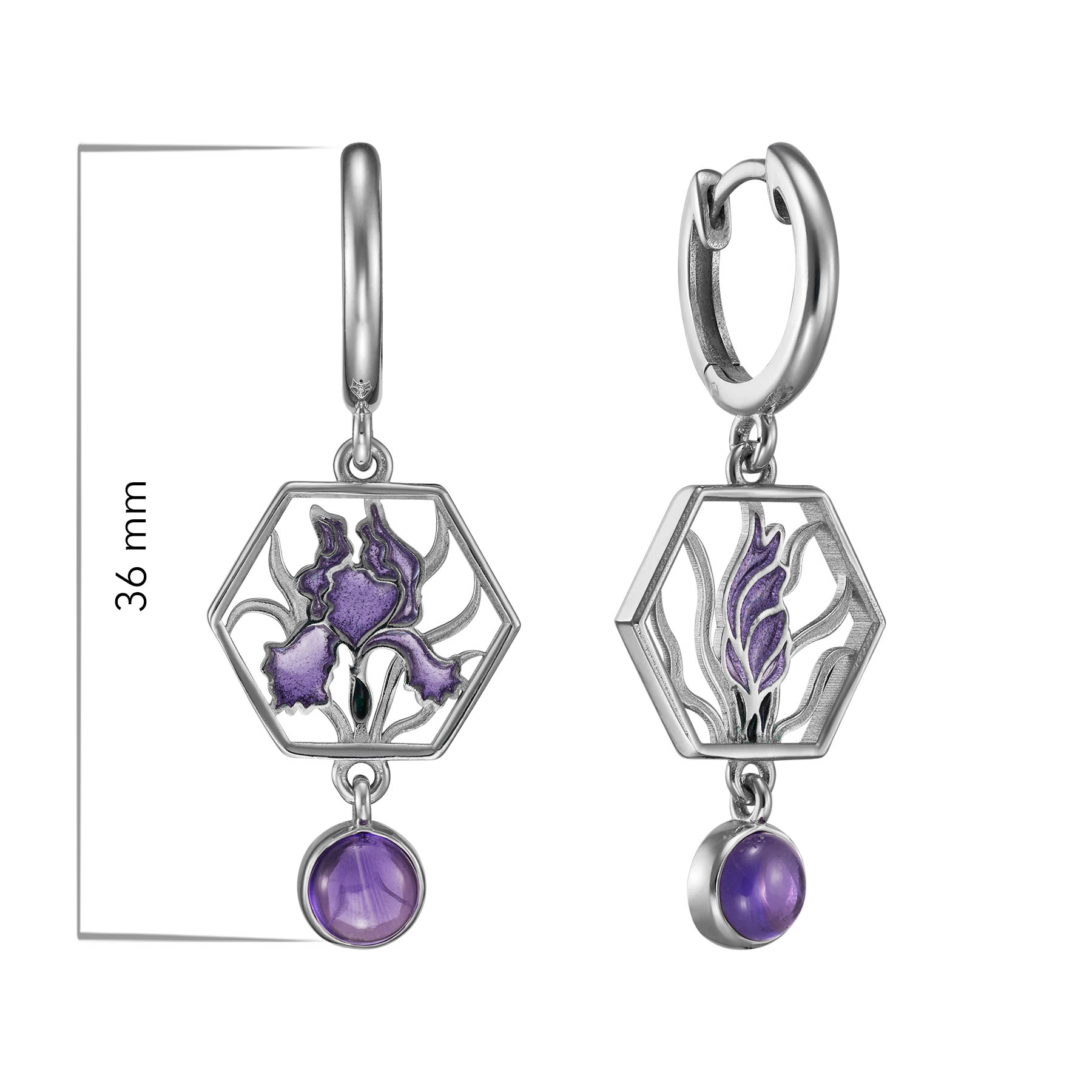 Серьги Ирисы с аметистом и горячей эмалью
