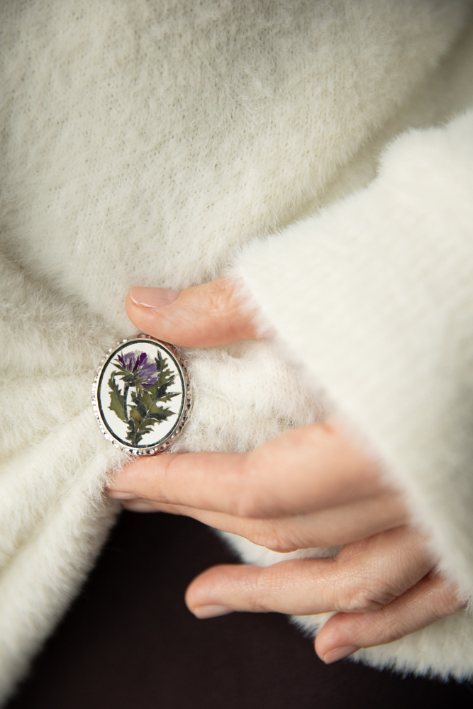 Брошь с флорентийской мозаикой Чертополох