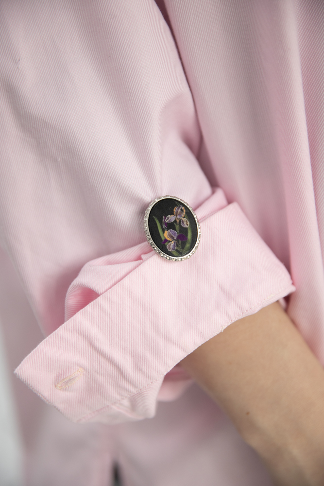 Брошь с флорентийской мозаикой Ирис, тёмный